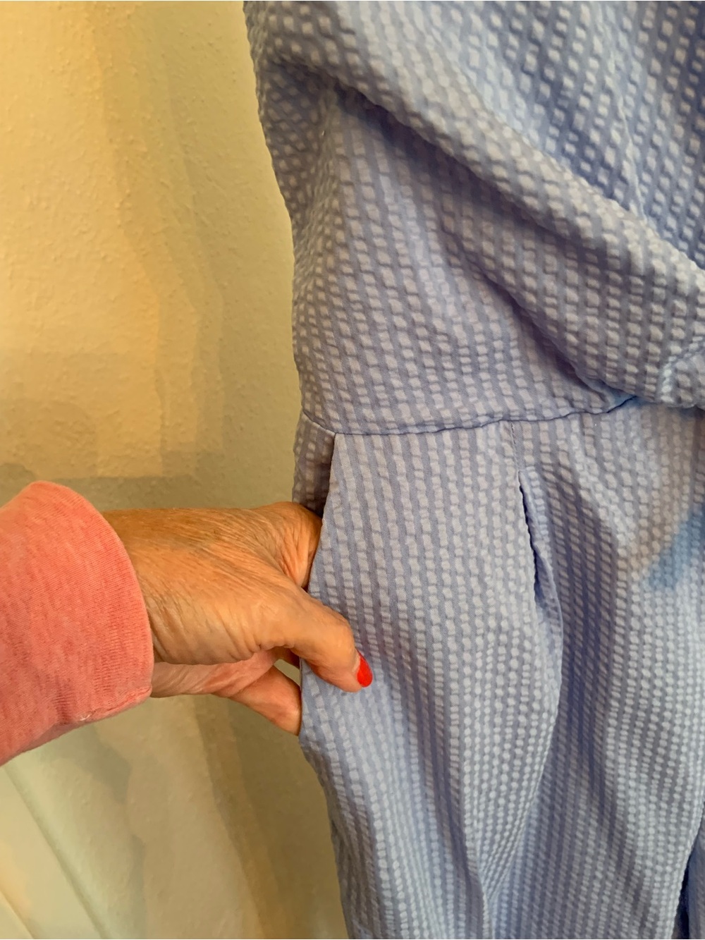 Vineyard Vines Light Blue Strapless Seersucker Jumpsuit with Front Tie - Picture 4 of 7